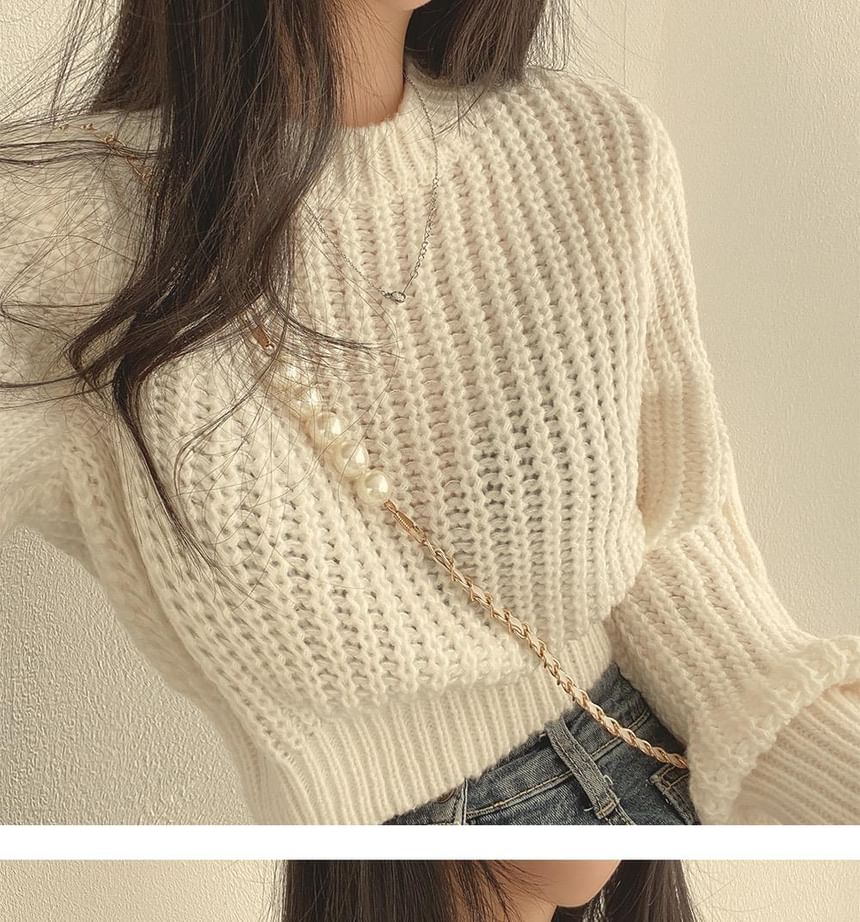 Cropped Crochet-Knit Sweater