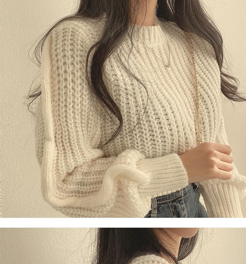 Cropped Crochet-Knit Sweater