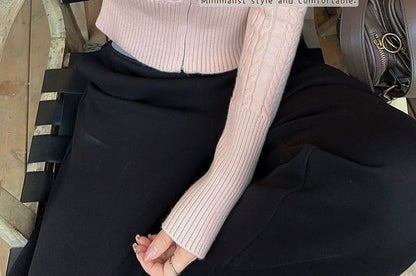 Hooded Plain Cable Knit Zip Up Crop Cardigan