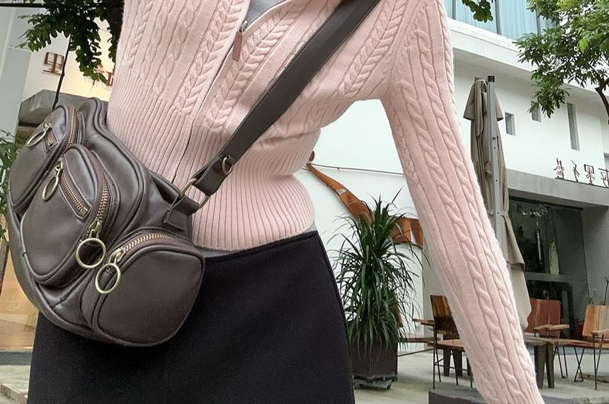 Hooded Cable-Knit Zip-Up Cropped Cardigan