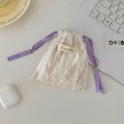 Lettering Lace Drawstring Pouch