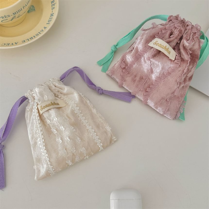 Lettering Lace Drawstring Pouch