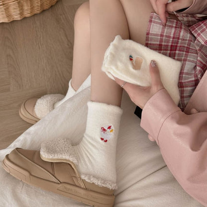 Duck Embroidered Fleece Short Socks