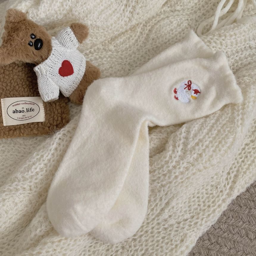 Duck Embroidered Fleece Short Socks