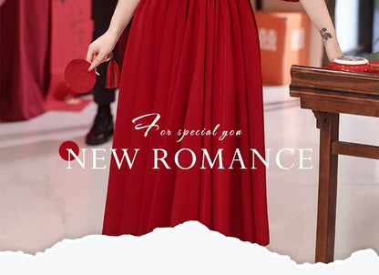 Puff-Sleeve Square Neck Plain A-Line Evening Gown