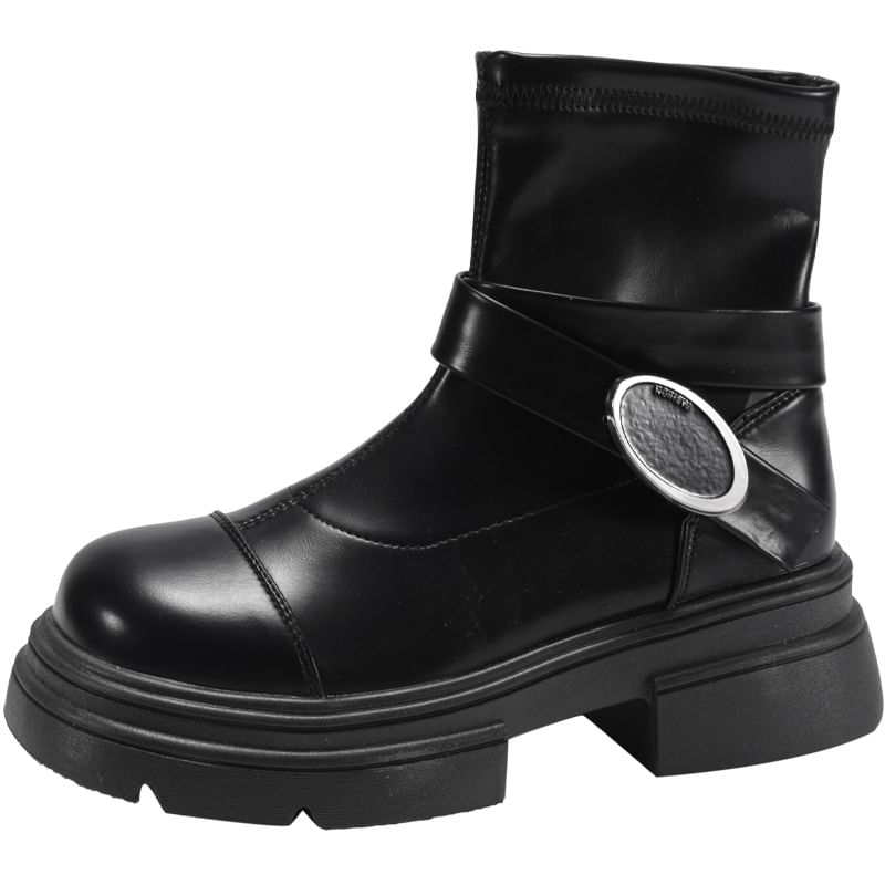 Panel Short Boots Platform Buckled