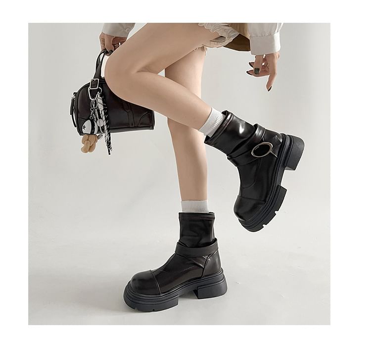 Panel Short Boots Platform Buckled