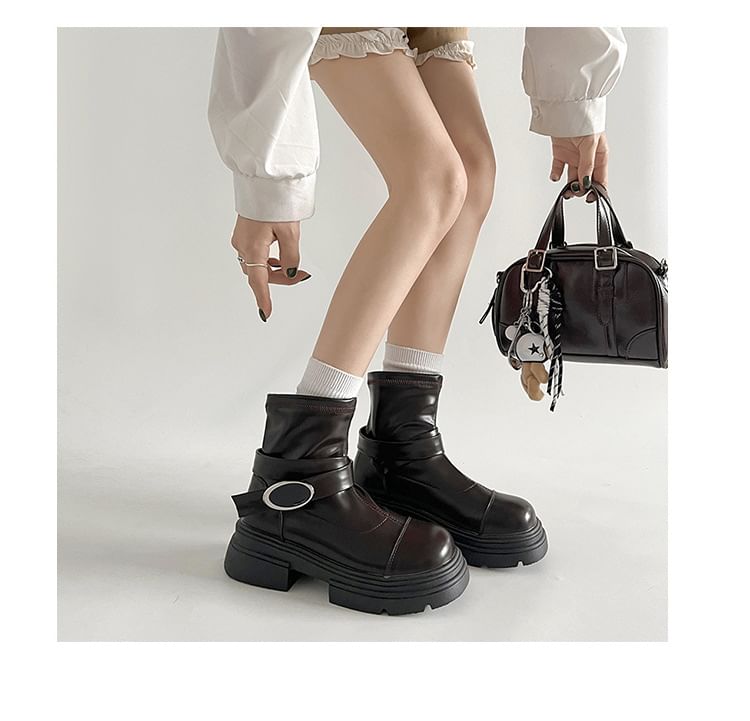 Panel Short Boots Platform Buckled
