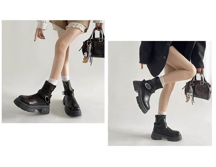 Panel Short Boots Platform Buckled