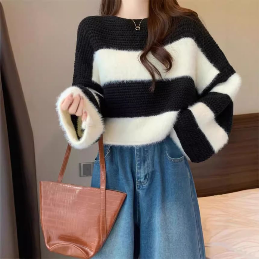 Boatneck Two Tone Sweater