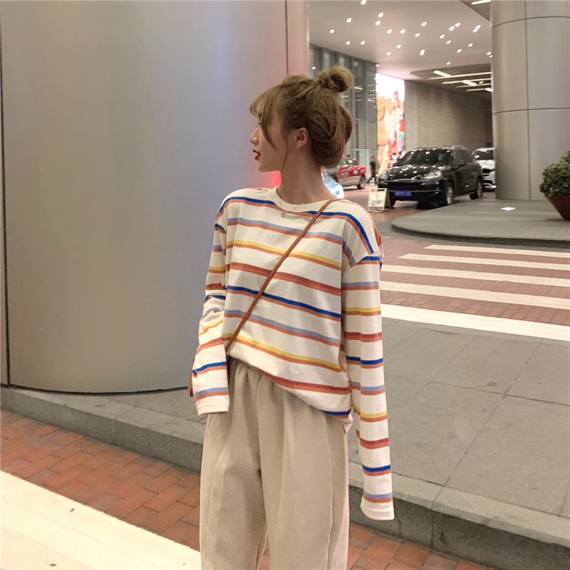 Long Sleeve Crew Neck Striped Tee