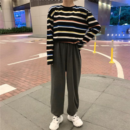 Long Sleeve Crew Neck Striped Tee