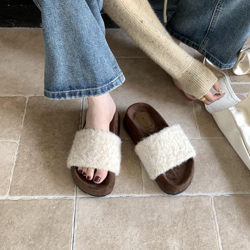 Platform Plain Fleece Slide Sandals