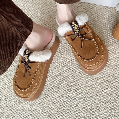 Platform Bow Accent Fleece-Lined Moccasin Mules