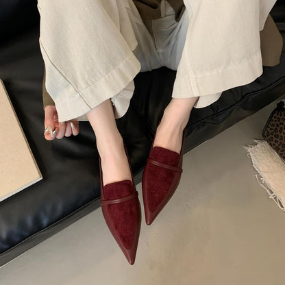 Pointed Toe Plain Faux Leather Panel Flats