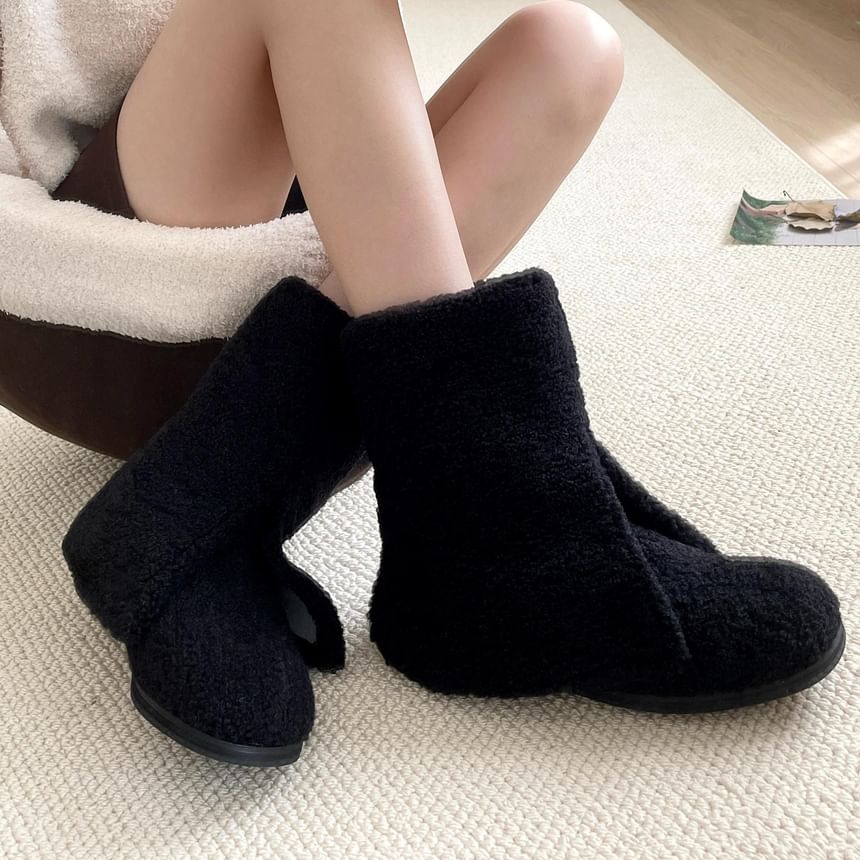 Low Heel Plain Fleece Short Boots