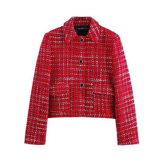 Collar Plaid Tweed Button Jacket / Skort