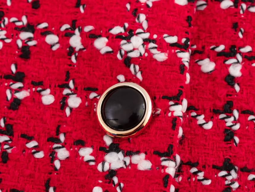 Collar Plaid Tweed Button Jacket / Skort