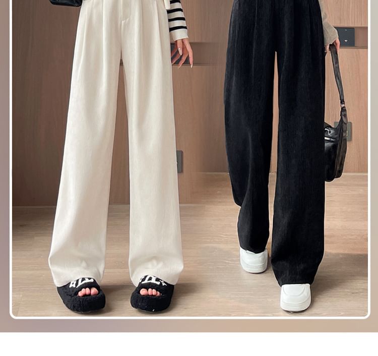 High Rise Plain Corduroy Wide Leg Dress Pants