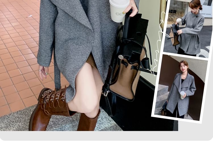 Mock Neck Asymmetrical Button-Up Coat