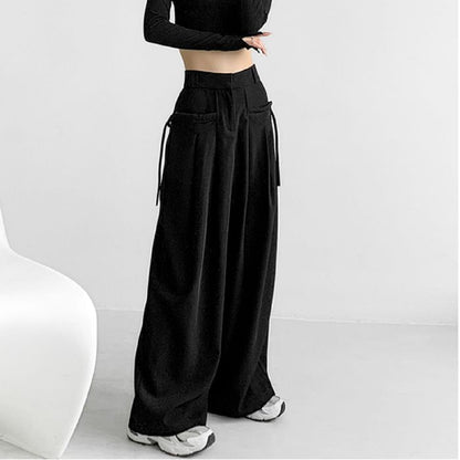 High Waist Plain Loose-Fit Wide-Leg Dress Pants