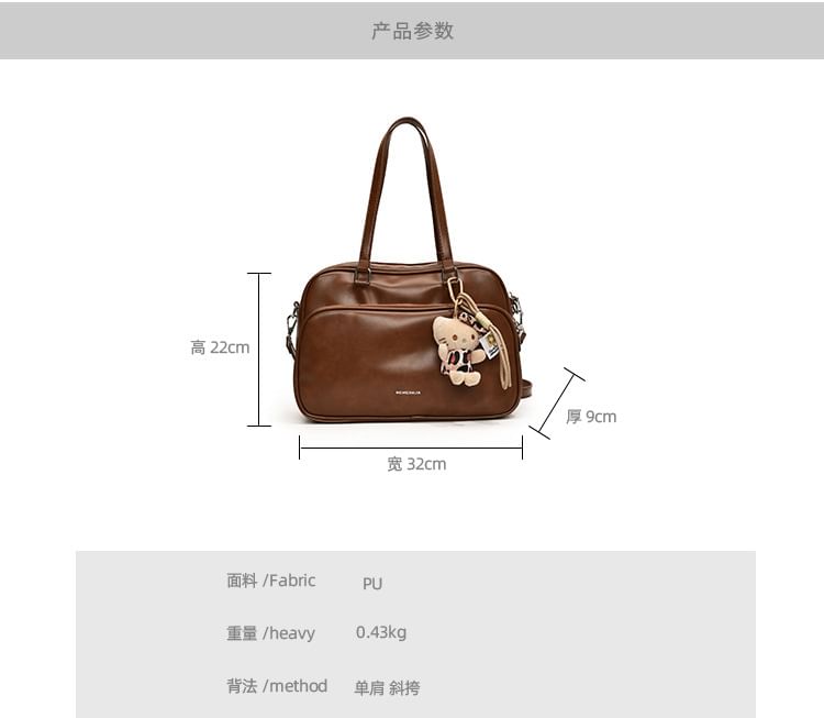 Bag Tote Lettering Leather Faux Multi-Pocket