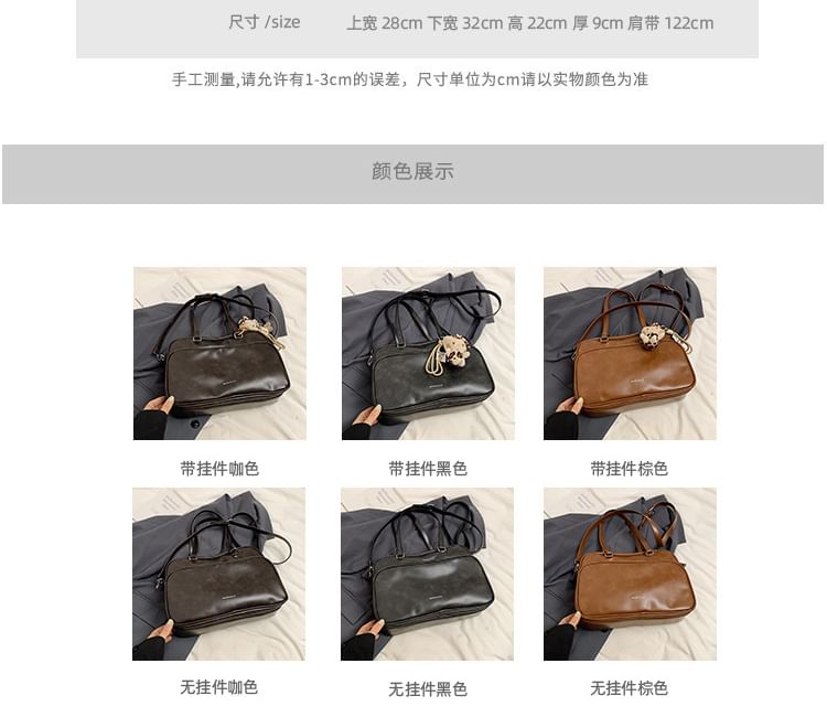 Bag Tote Lettering Leather Faux Multi-Pocket