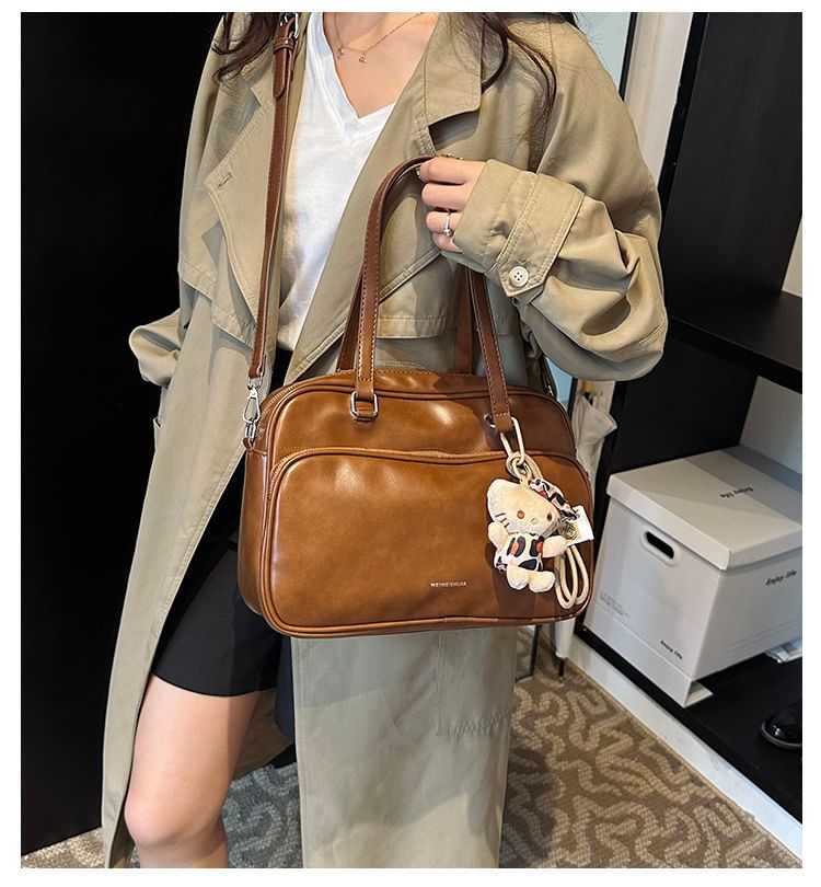 Bag Tote Lettering Leather Faux Multi-Pocket