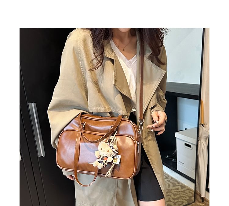 Bag Tote Lettering Leather Faux Multi-Pocket