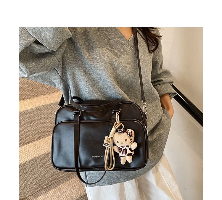 Bag Tote Lettering Leather Faux Multi-Pocket