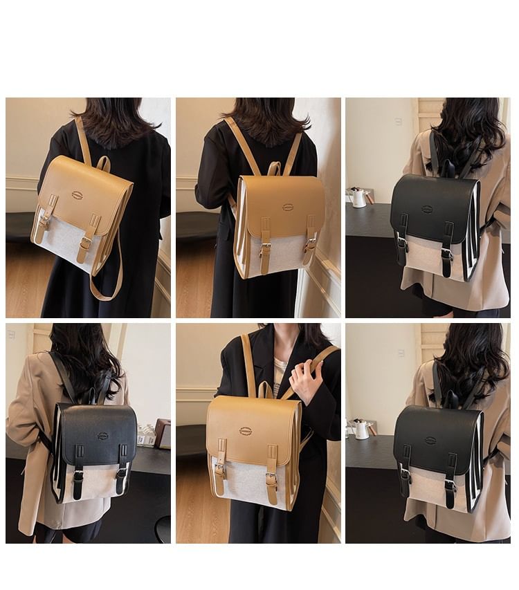 Two Backpack Tone Buckled Flap