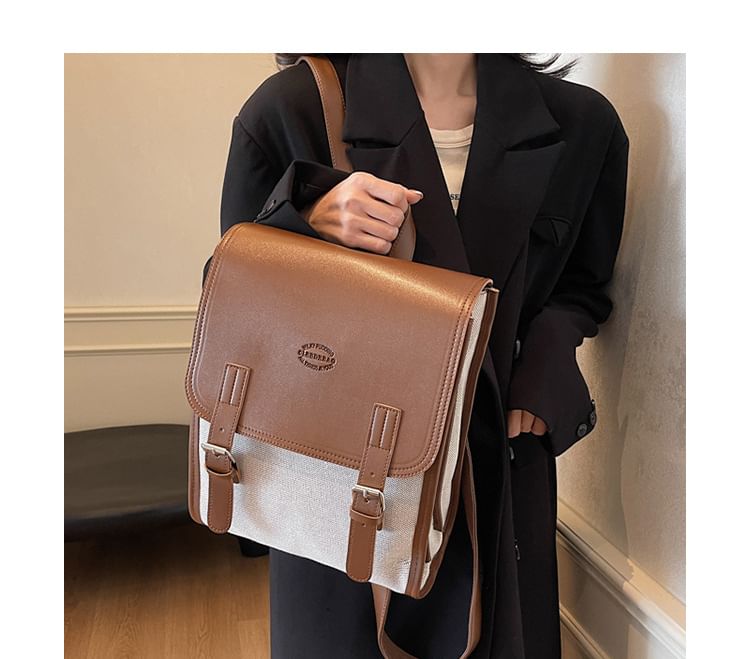 Two Backpack Tone Buckled Flap