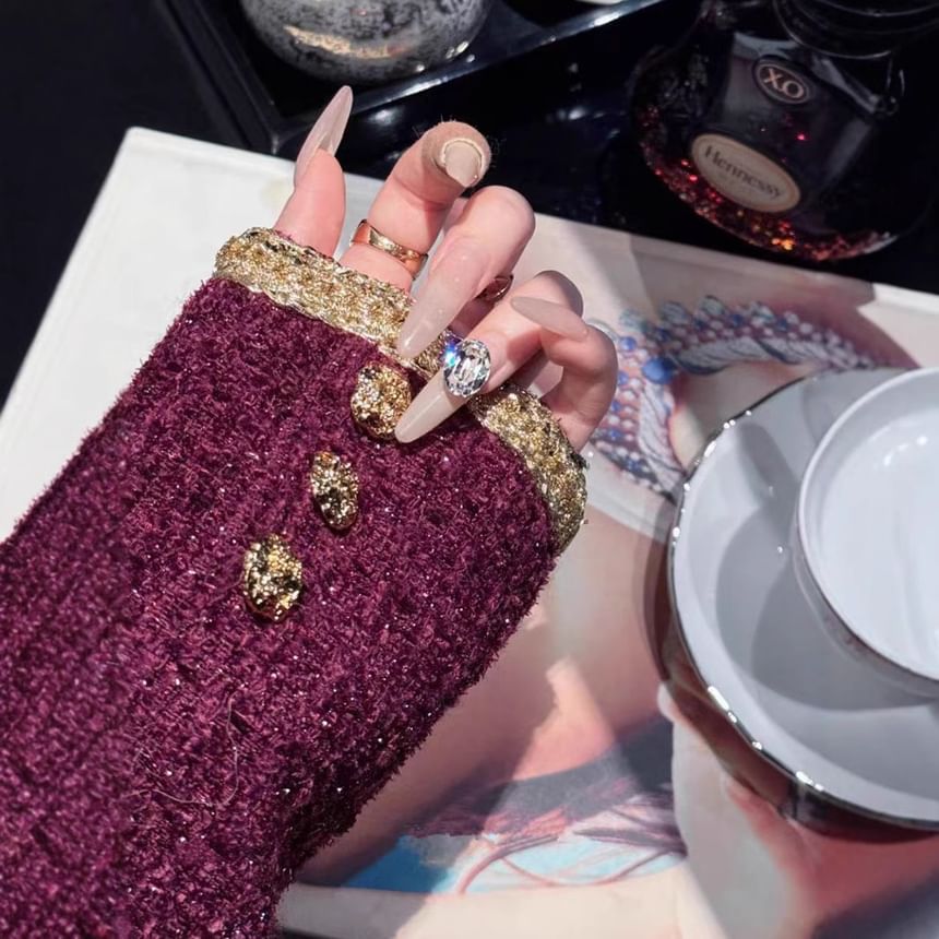 Button-Up Tweed Jacket / Spaghetti Strap Mini Bodycon Dress