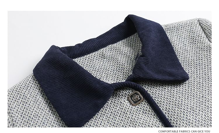 Lapel Collar Two Tone Button Cropped Tweed Jacket