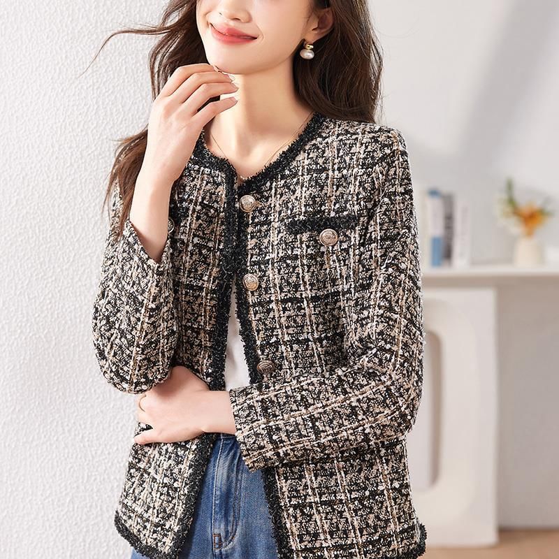 Round Neck Tweed Cropped Button Jacket