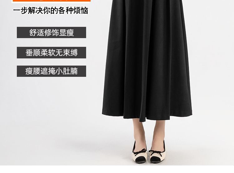 High Rise Plain Pleated Midi A-Line Skirt