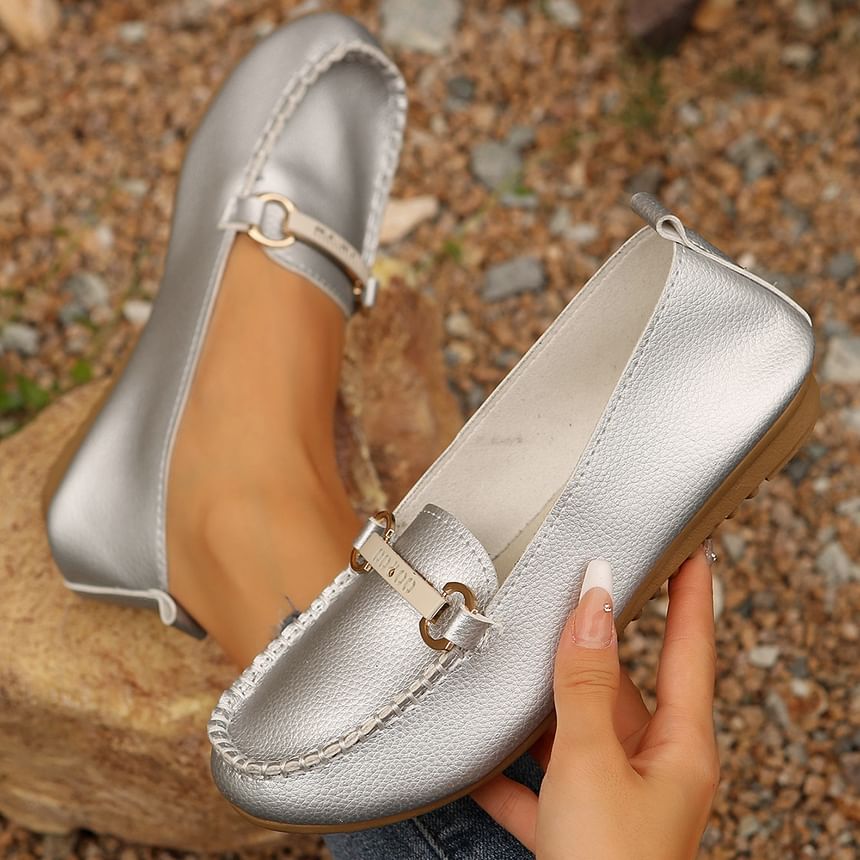 Buckled Leather Plain Slip-Ons Faux