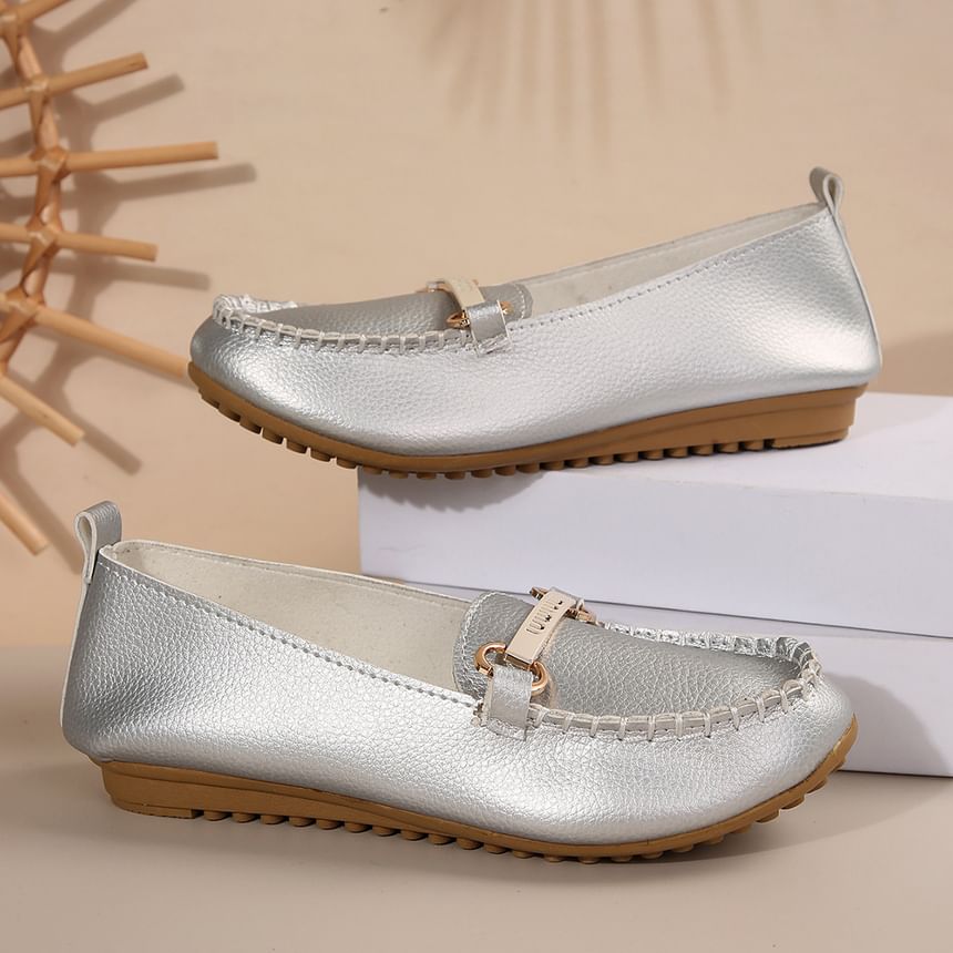 Buckled Leather Plain Slip-Ons Faux