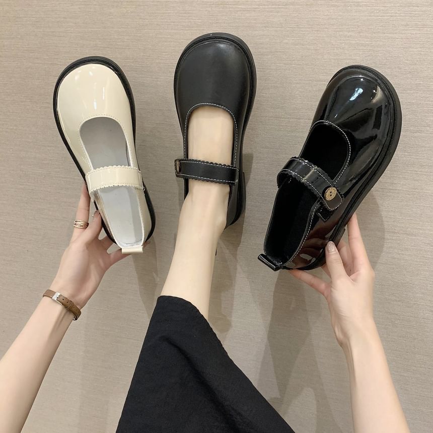 Mary Jane Plain Faux Leather Flats