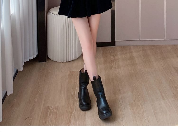 Round Neck Plaid Tweed Button Jacket / High Waist Plain Velvet Mini A-Line Skirt / Set