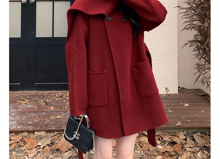 Mock Neck Wrapped Plain Long Coat