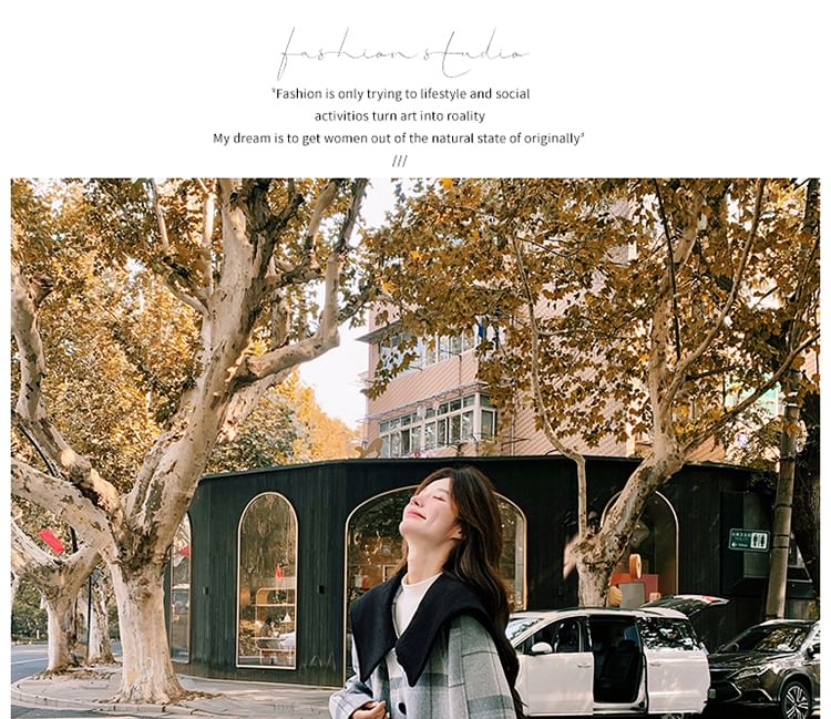 Collared Plaid Button-Up Long Coat