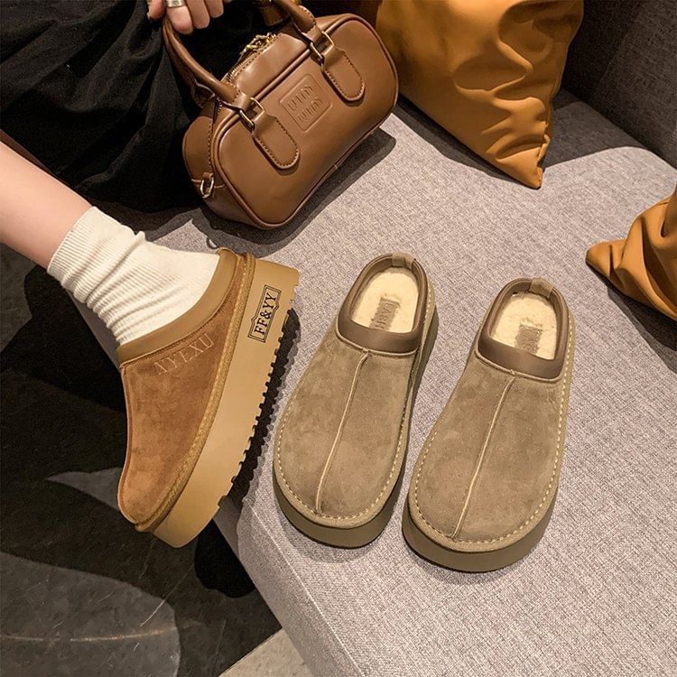 Platform Plain Fleece Lined Mules