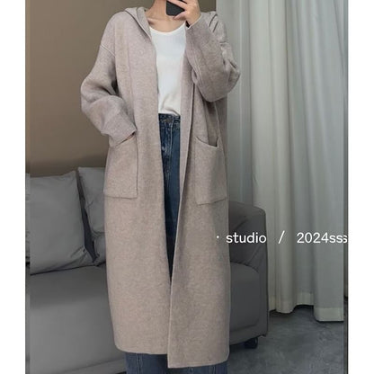 Hooded Midi Open Front Cardigan