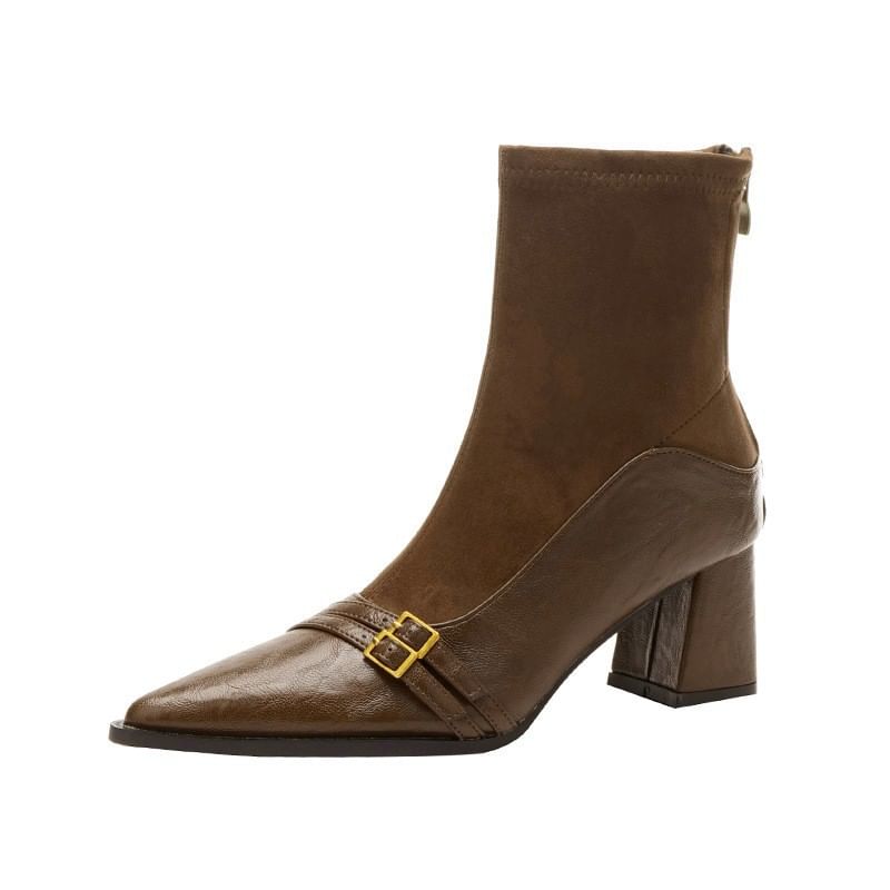 Heel Short Block Boots Pointed