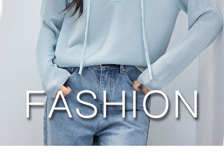 Two Hoodie Mock Two-Piece V-Neck Knit Tone