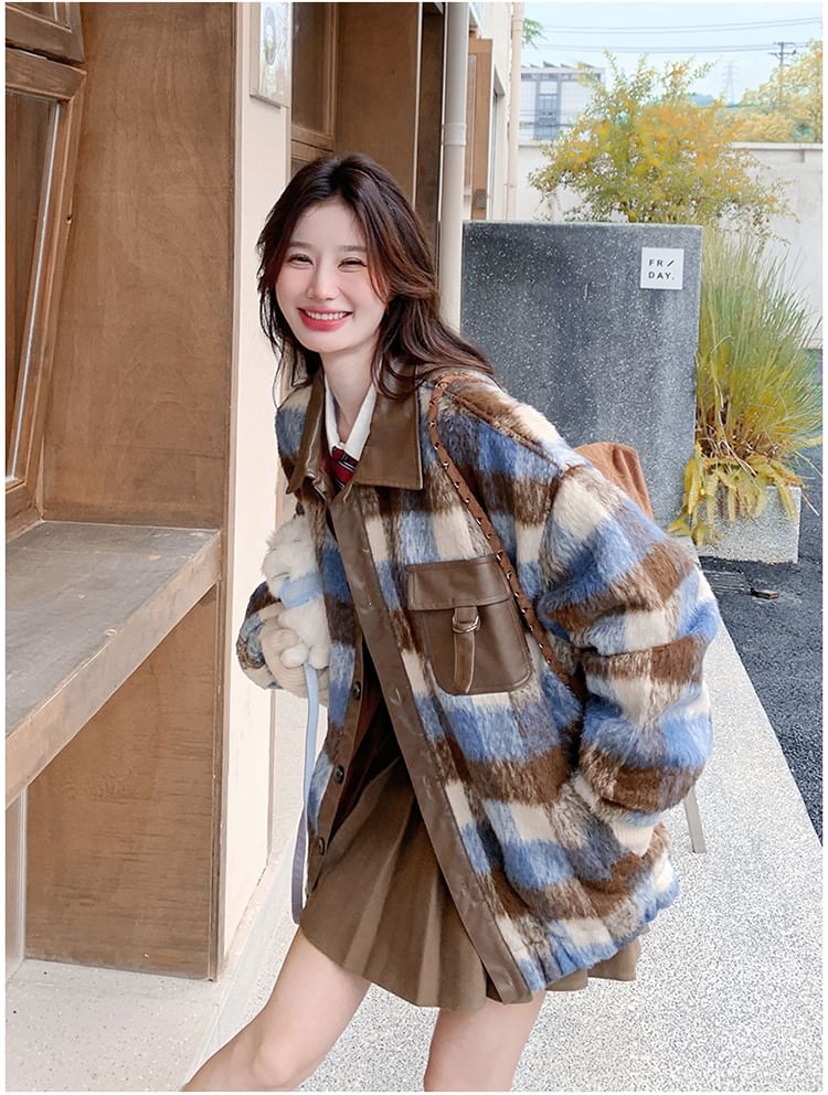 Collared Plaid Button-Up Jacket