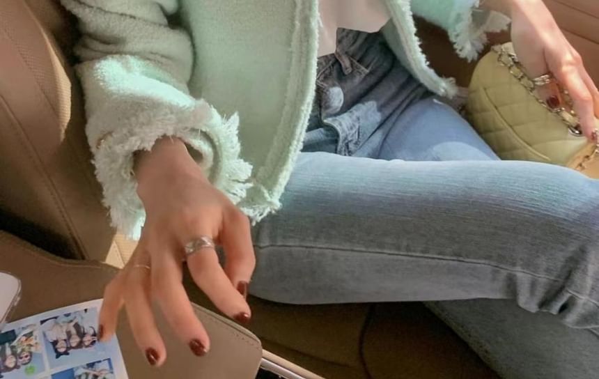 V-Neck Tweed Button-Up Jacket