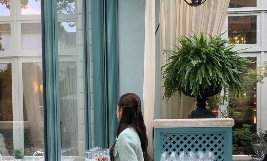 V-Neck Tweed Button-Up Jacket