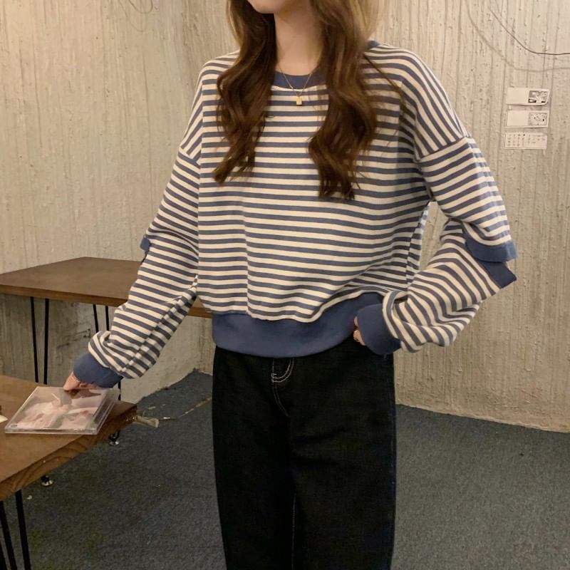 Crewneck Striped Cutout Pullover